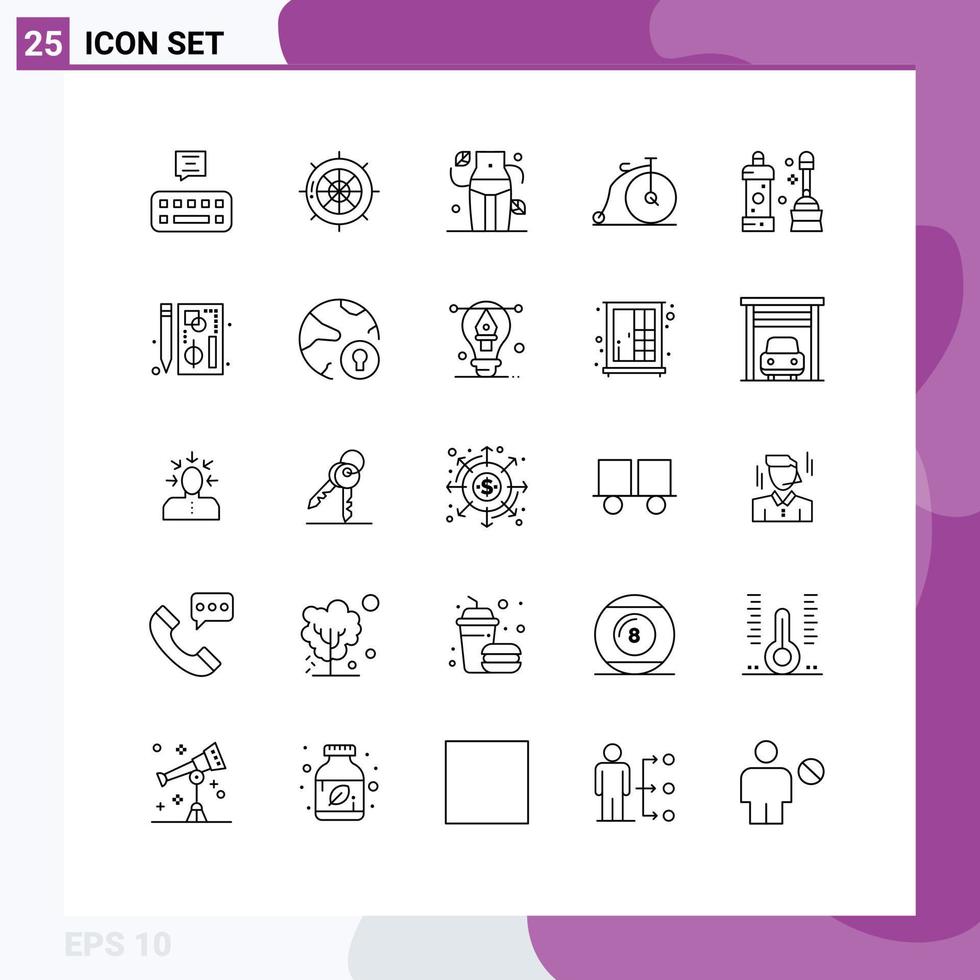 Stock Vector Icon Pack of 25 Line Signs and Symbols for cleaner vehicle diet transportation bike Editable Vector Design Elements