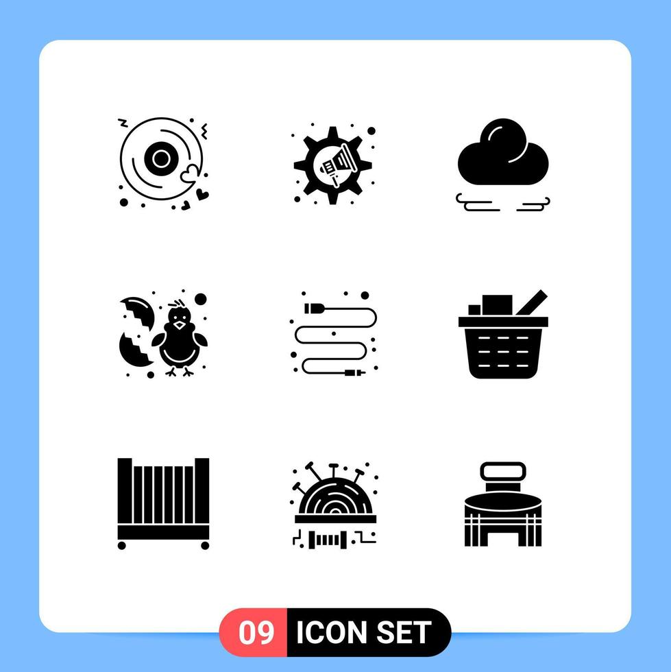 Stock Vector Icon Pack of 9 Line Signs and Symbols for usb cable wind happy chicken Editable Vector Design Elements