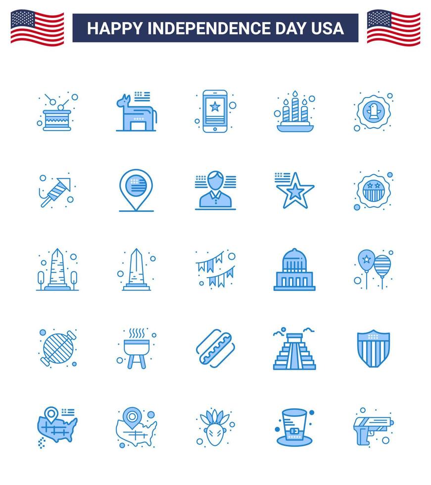 paquete grande de 25 estados unidos feliz día de la independencia estados unidos vector blues y símbolos editables de símbolo de fuego americano vela móvil elementos de diseño de vector de día de estados unidos editables