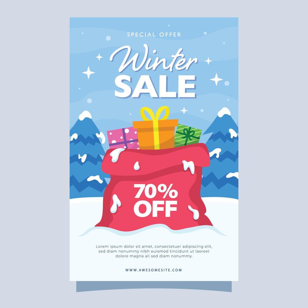Winter Sale with Cute Santa Claus Bag Poster Template vector