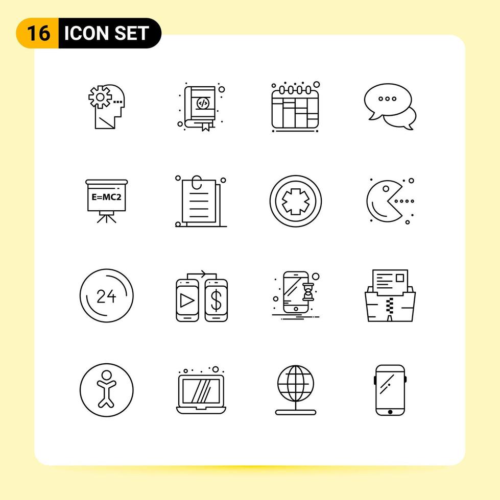 Modern Set of 16 Outlines and symbols such as teacher chatting coding message bubble Editable Vector Design Elements