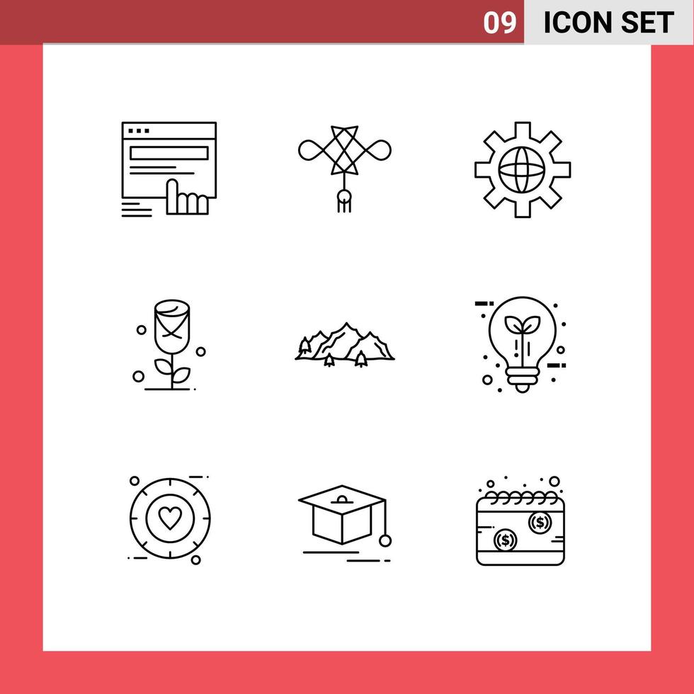 9 Universal Outlines Set for Web and Mobile Applications landscape love decoration rose technical Editable Vector Design Elements
