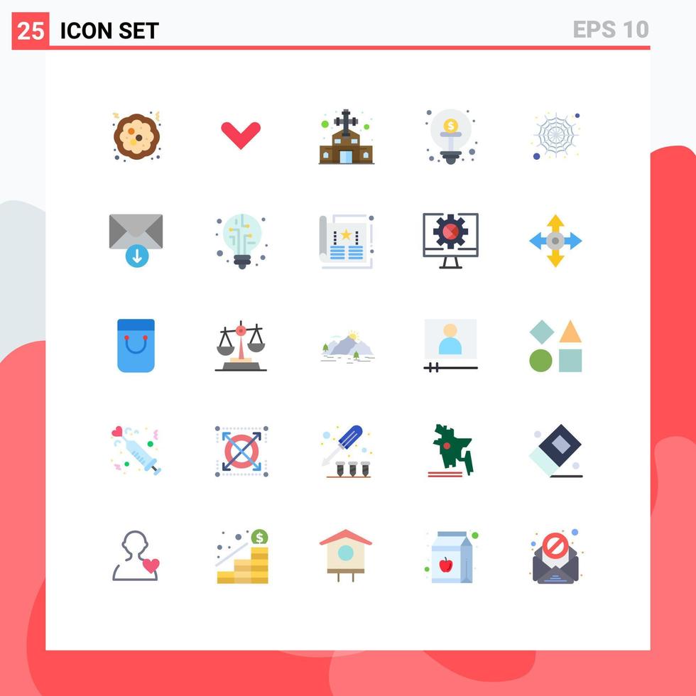 paquete de 25 signos y símbolos modernos de colores planos para medios de impresión web, como elementos de diseño de vectores editables de financiación de malware