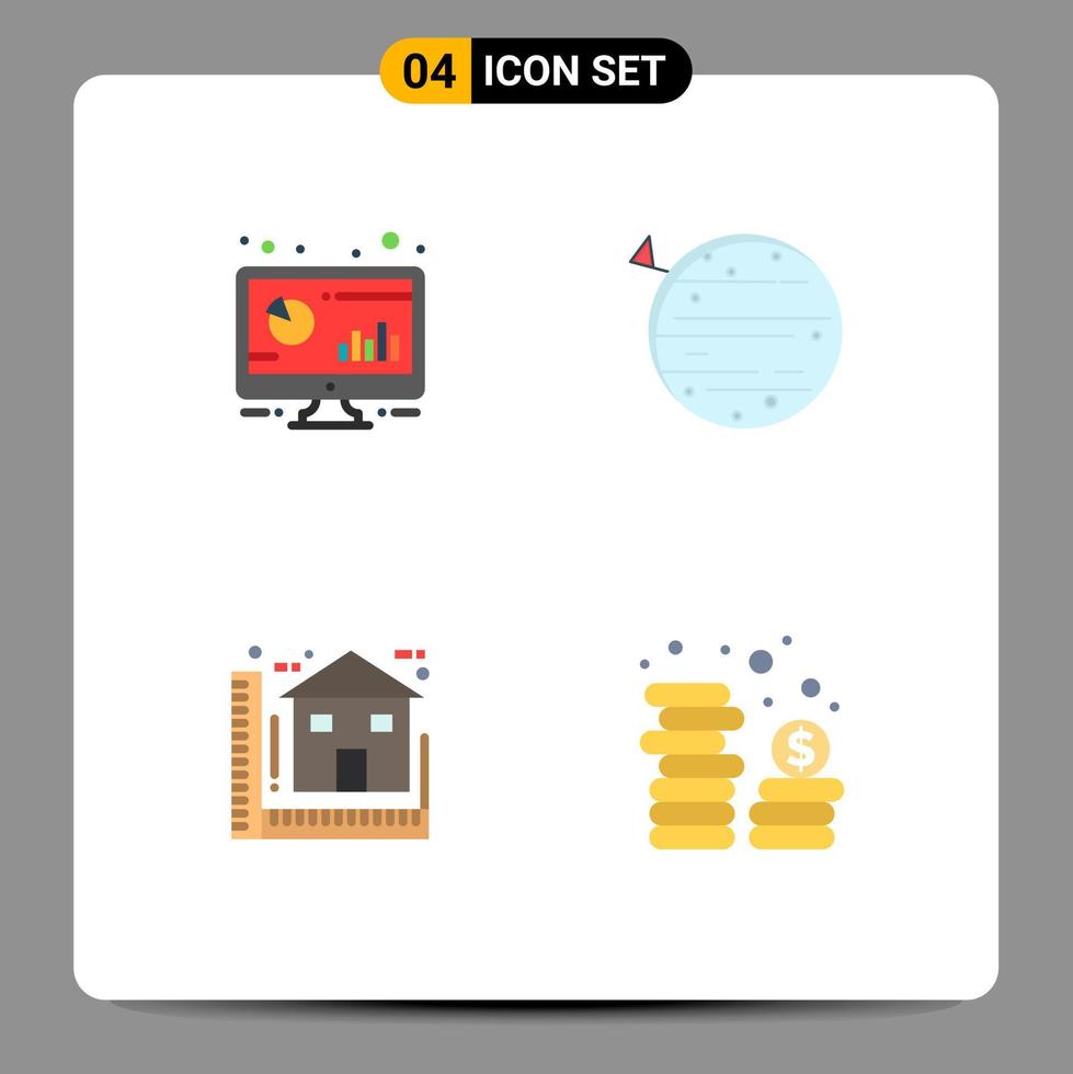 4 Universal Flat Icon Signs Symbols of analytic earth monitor planet blueprint Editable Vector Design Elements