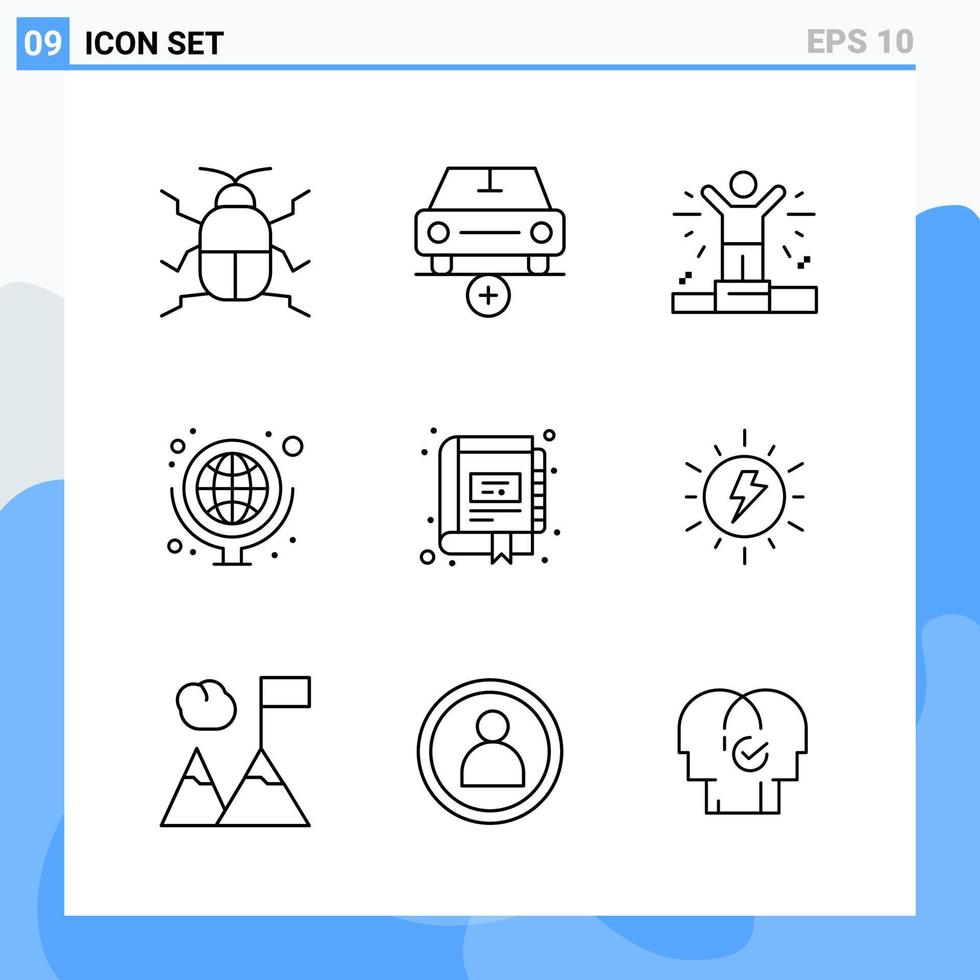 Modern 9 Line style icons Outline Symbols for general use Creative Line Icon Sign Isolated on White Background 9 Icons Pack vector