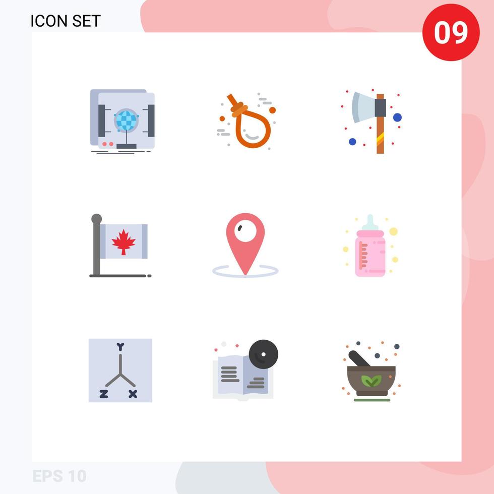User Interface Pack of 9 Basic Flat Colors of location leaf rope canada flag Editable Vector Design Elements