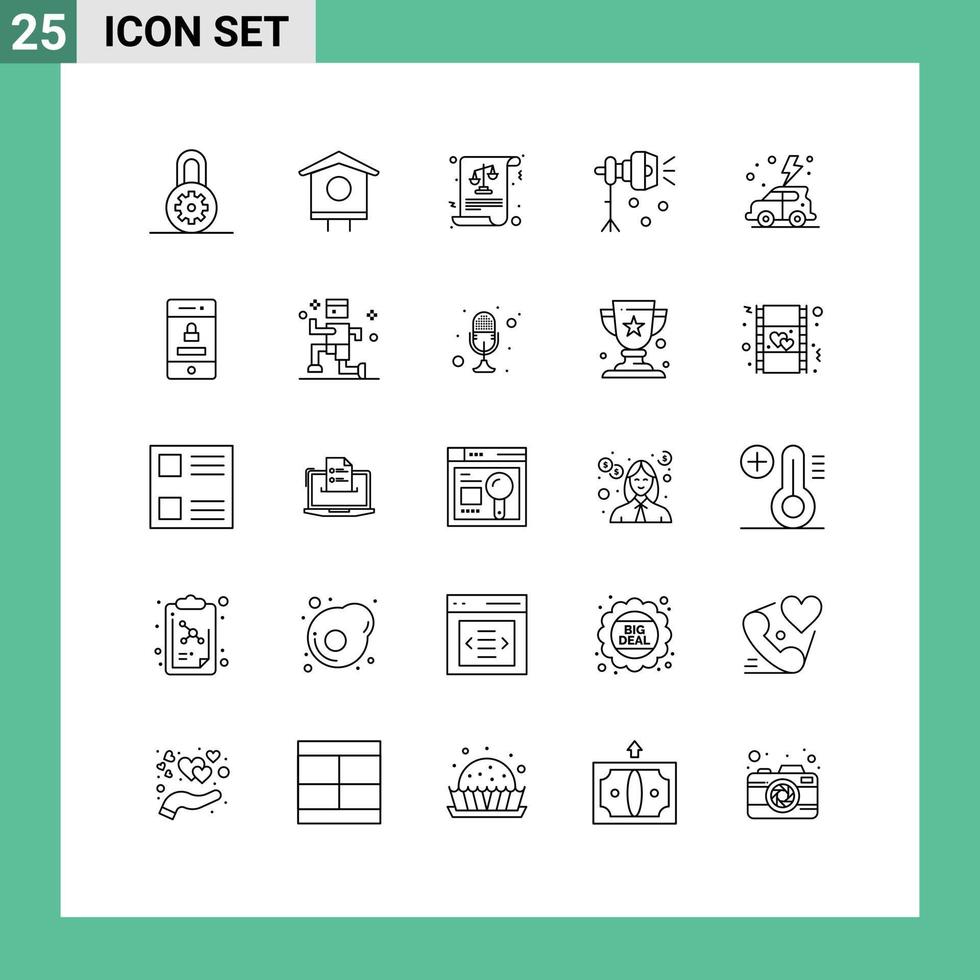 Mobile Interface Line Set of 25 Pictograms of day studio light equality spotlight light Editable Vector Design Elements