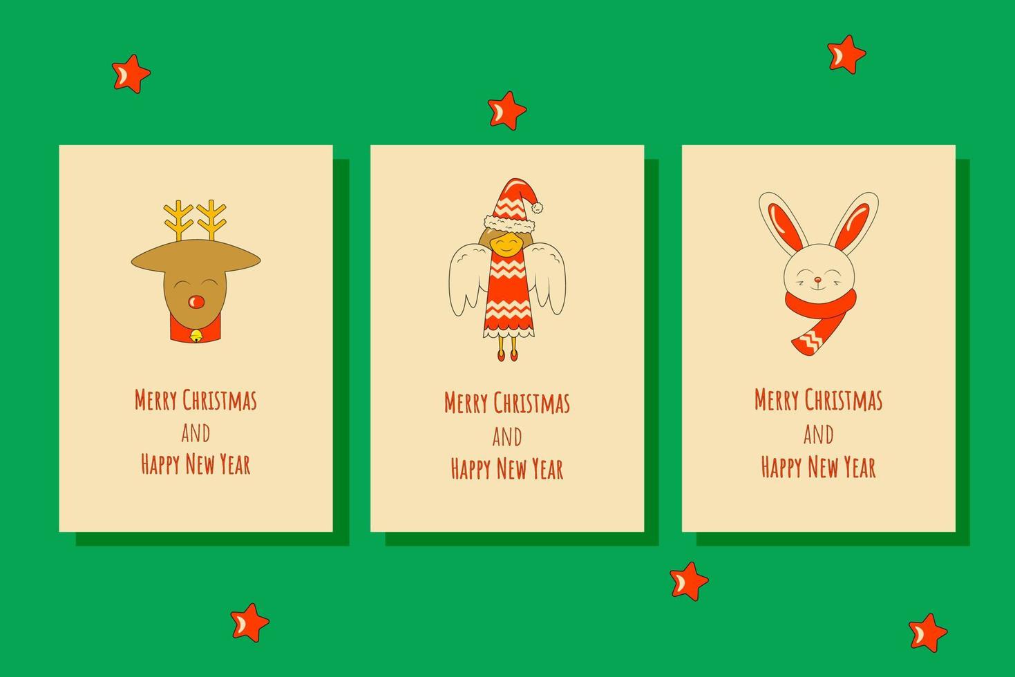 Set of Merry Christmas and Happy New Year Greeting Card in Retro Style vector