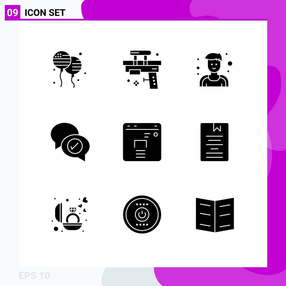 Modern Set of 9 Solid Glyphs Pictograph of finance chatting water mail chat Editable Vector Design Elements