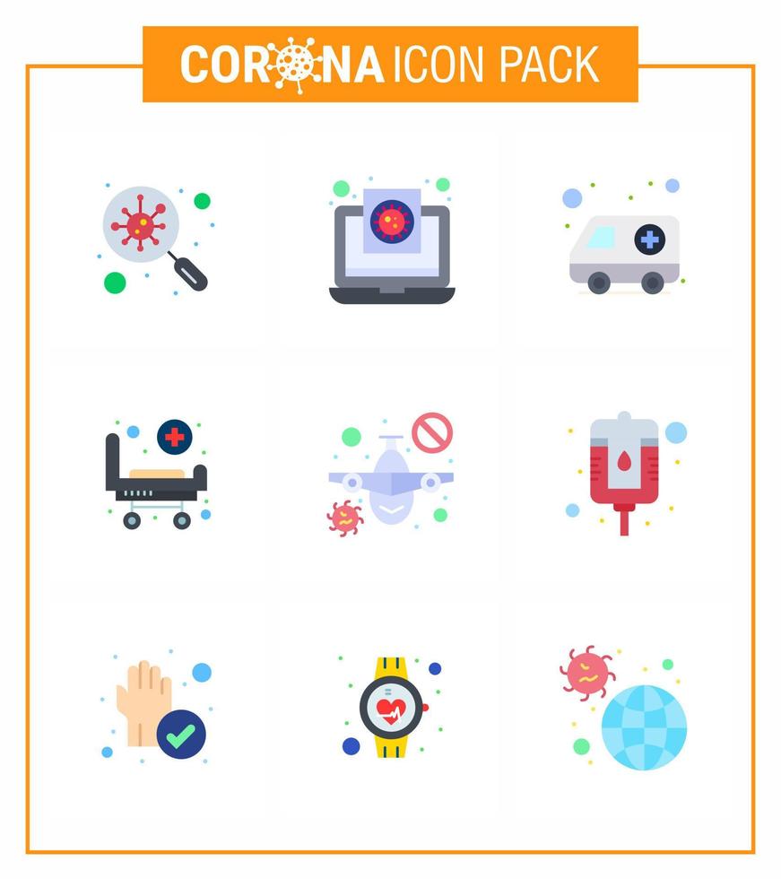 el icono de color plano coronavirus 9 establecido sobre el tema de la epidemia de corona contiene iconos como el informe de cama de ruedas estrato hospital coronavirus viral 2019nov elementos de diseño de vectores de enfermedad