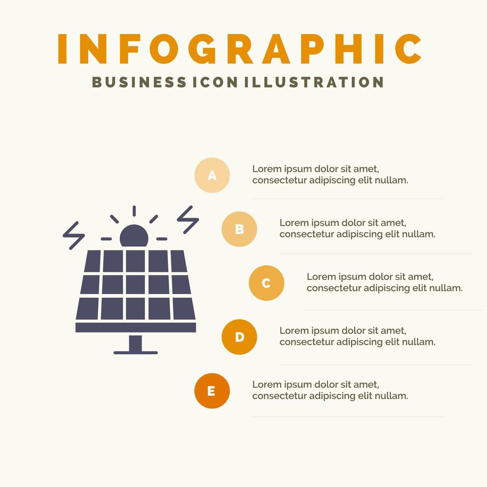 energía medio ambiente verde solar sólido icono infografía 5 pasos presentación antecedentes vector