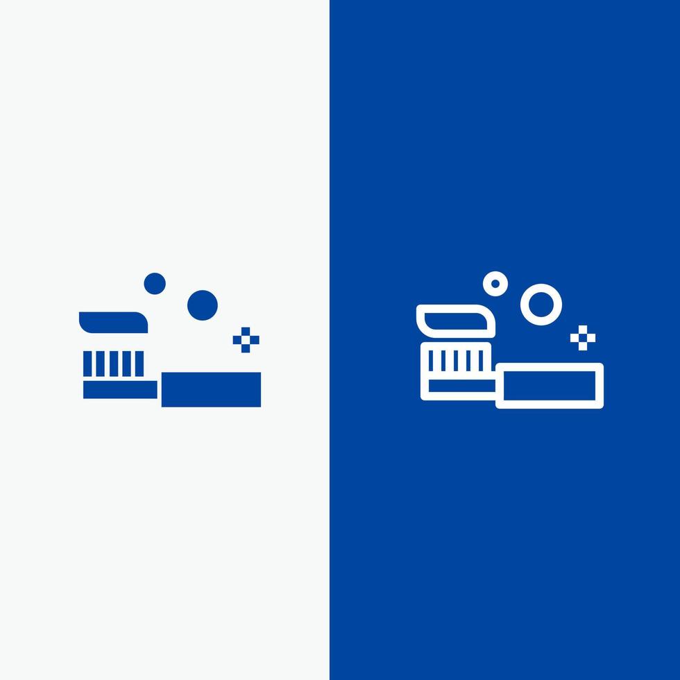 Bath Bathroom Cleaning Shower Toothbrush Line and Glyph Solid icon Blue banner Line and Glyph Solid icon Blue banner vector