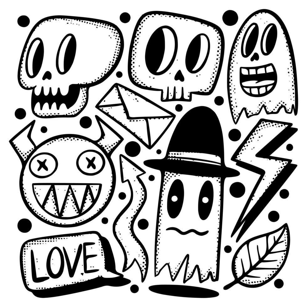Collection set sketch doodle Illustration hand drawn black and white vector