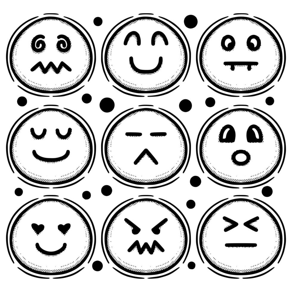 Collection set emoticon sketch doodle Illustration hand drawn black and white vector