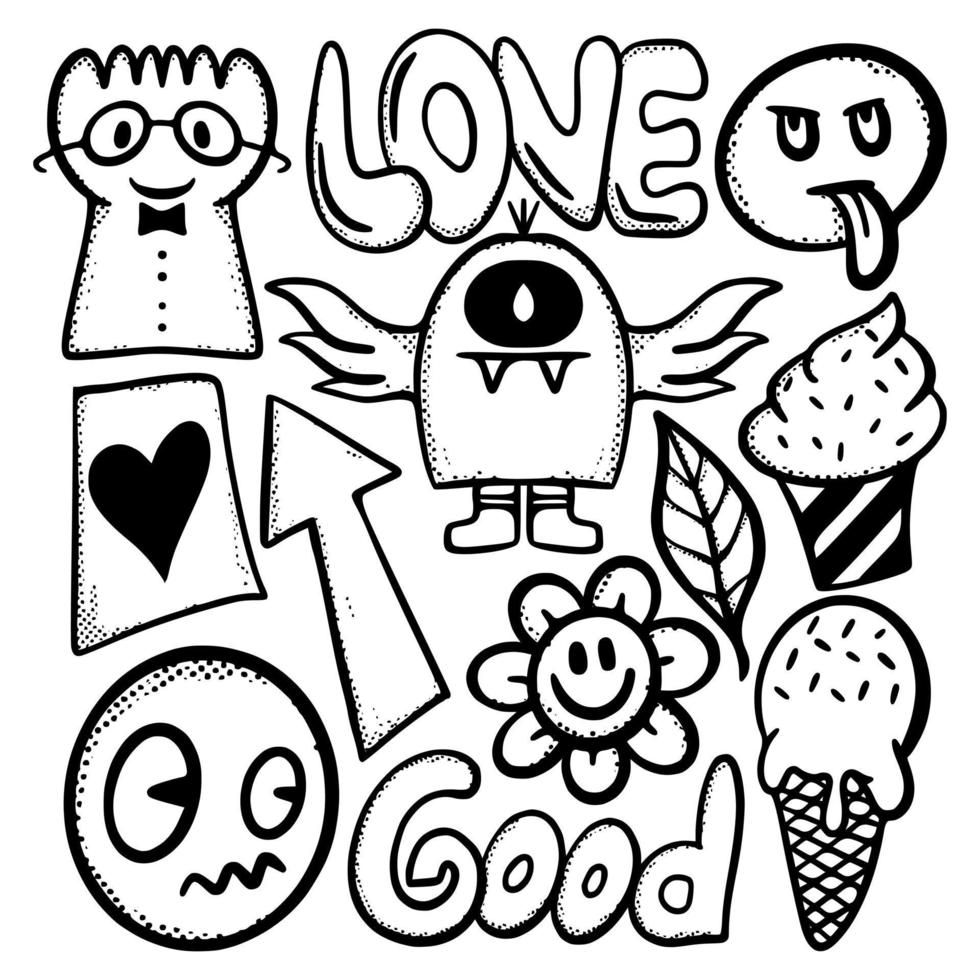 Collection set sketch doodle Illustration hand drawn black and white vector