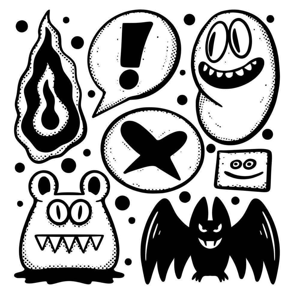 Collection set sketch doodle Illustration hand drawn black and white vector