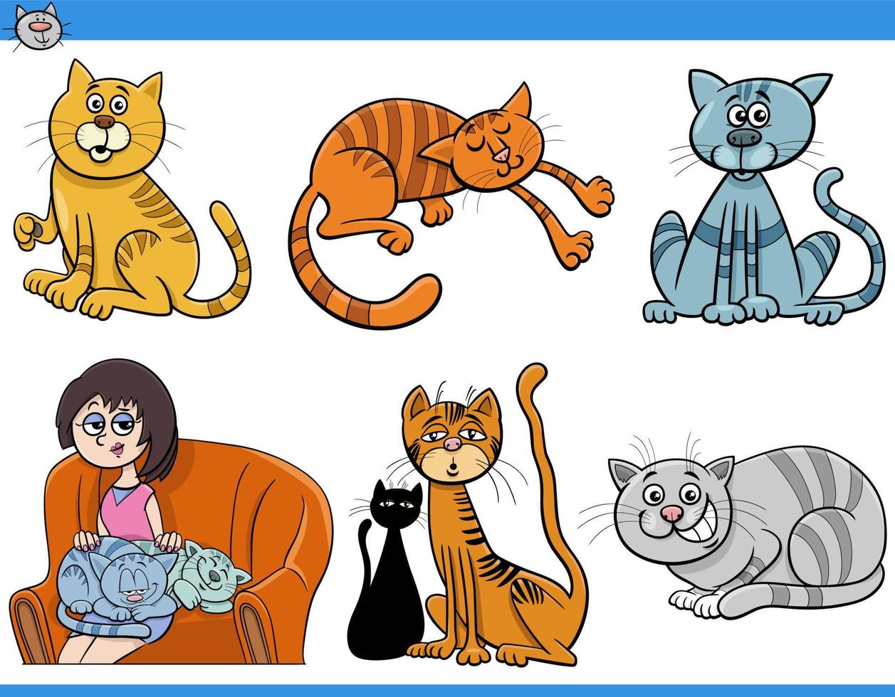 conjunto de personajes cómicos divertidos de gatos y gatitos de dibujos animados vector