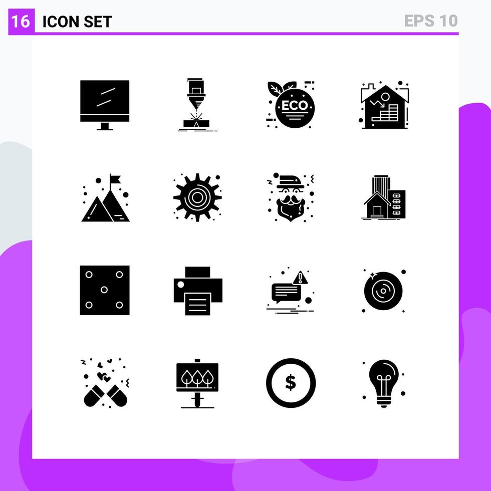 Pictogram Set of 16 Simple Solid Glyphs of management business eco green asset property Editable Vector Design Elements