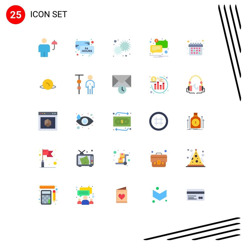 Flat Color Pack of 25 Universal Symbols of unread mail message chat day Editable Vector Design Elements