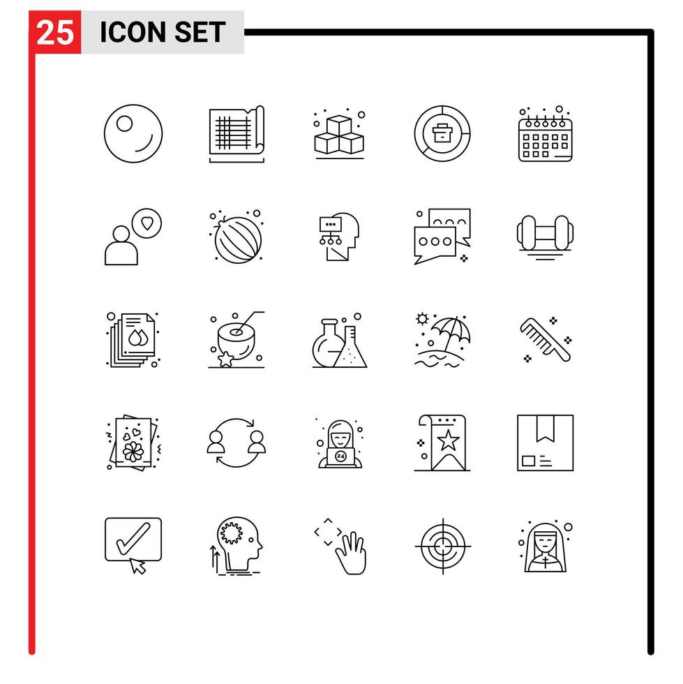 25 Universal Lines Set for Web and Mobile Applications love plans analysis healthy diet report Editable Vector Design Elements