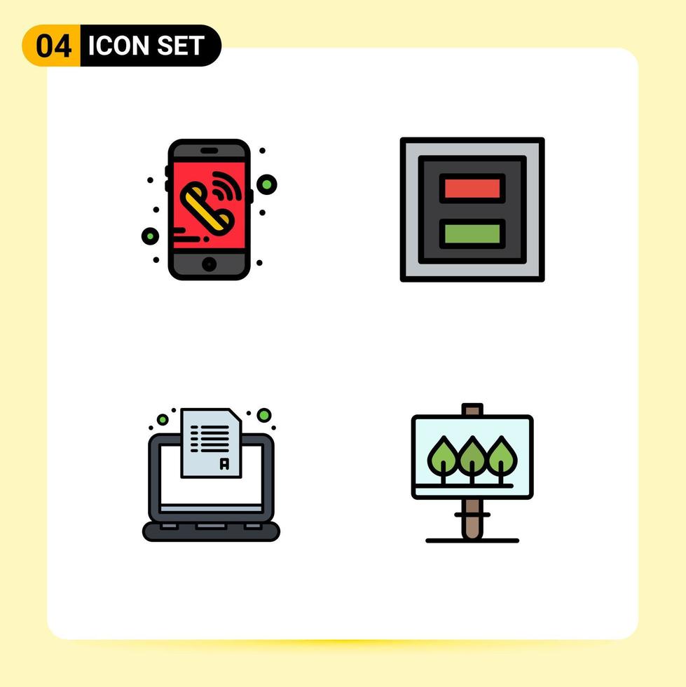 4 User Interface Filledline Flat Color Pack of modern Signs and Symbols of call laptop display section questionnaire Editable Vector Design Elements