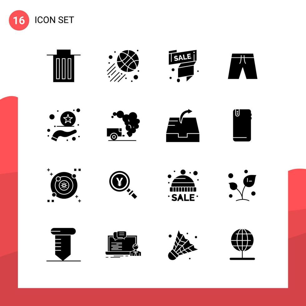 Pack of 16 Universal Glyph Icons for Print Media on White Background vector