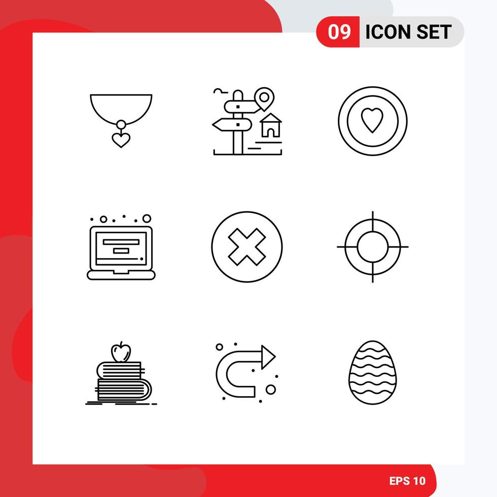 9 User Interface Outline Pack of modern Signs and Symbols of multimedia close love profile gadget Editable Vector Design Elements