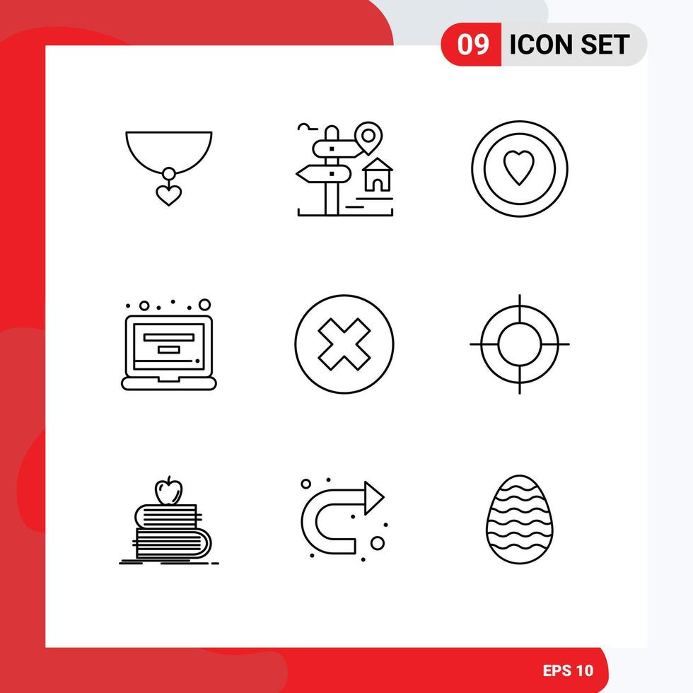 9 User Interface Outline Pack of modern Signs and Symbols of multimedia close love profile gadget Editable Vector Design Elements