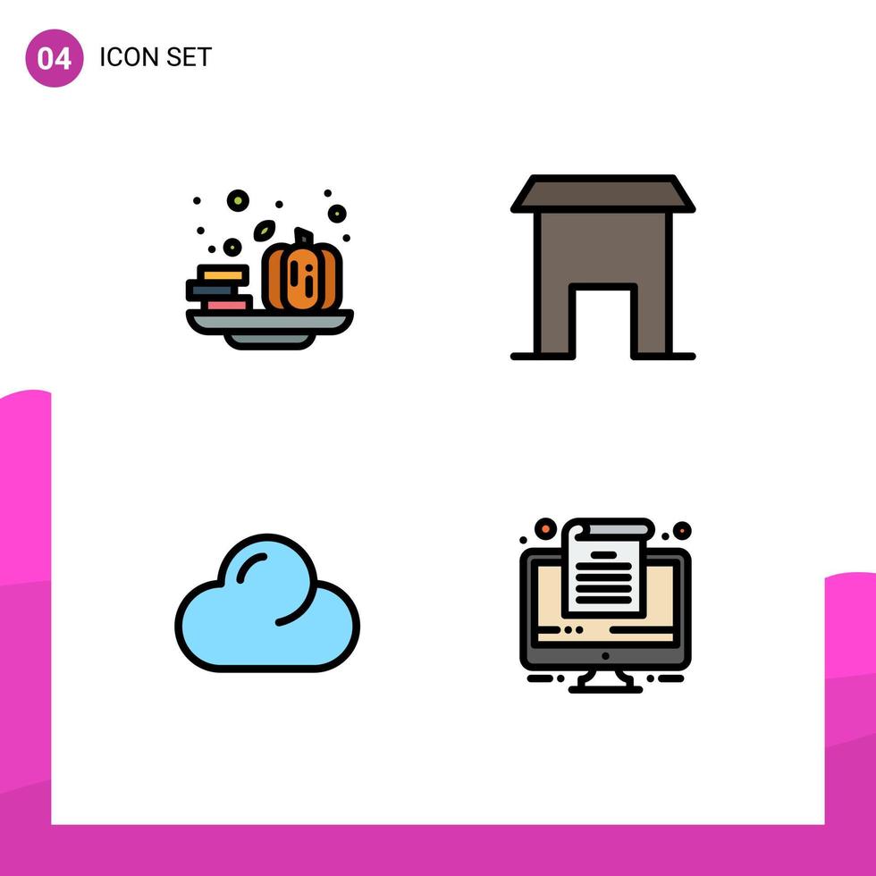 Universal Icon Symbols Group of 4 Modern Filledline Flat Colors of autumn clouded vegetable marketplace computer Editable Vector Design Elements