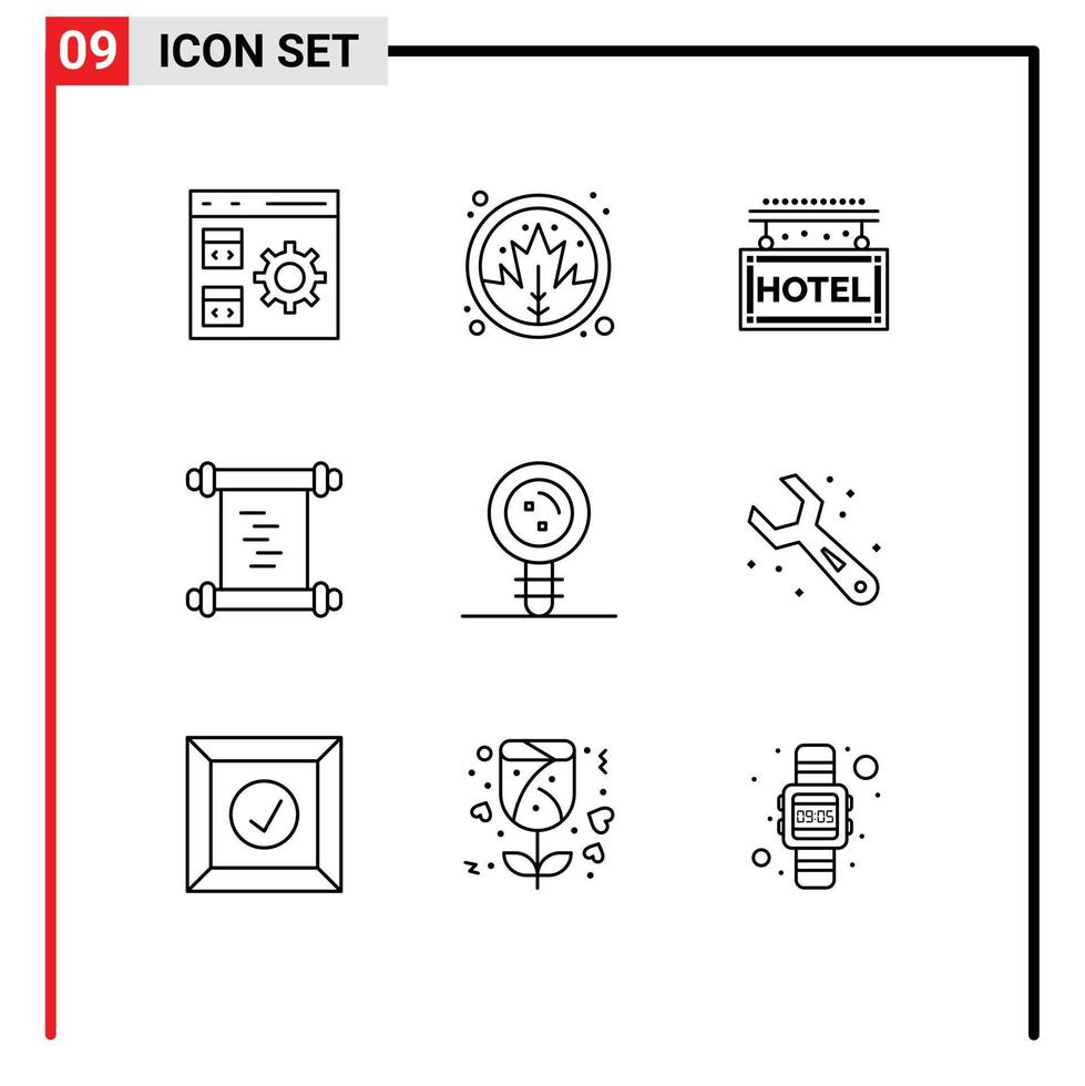 Modern Set of 9 Outlines Pictograph of chemistry manuscript thanksgiving log rest Editable Vector Design Elements