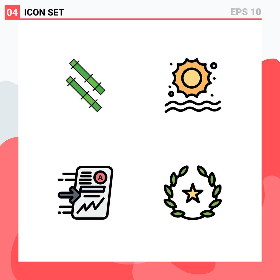 Pictogram Set of 4 Simple Filledline Flat Colors of bamboo chart sun send feature Editable Vector Design Elements