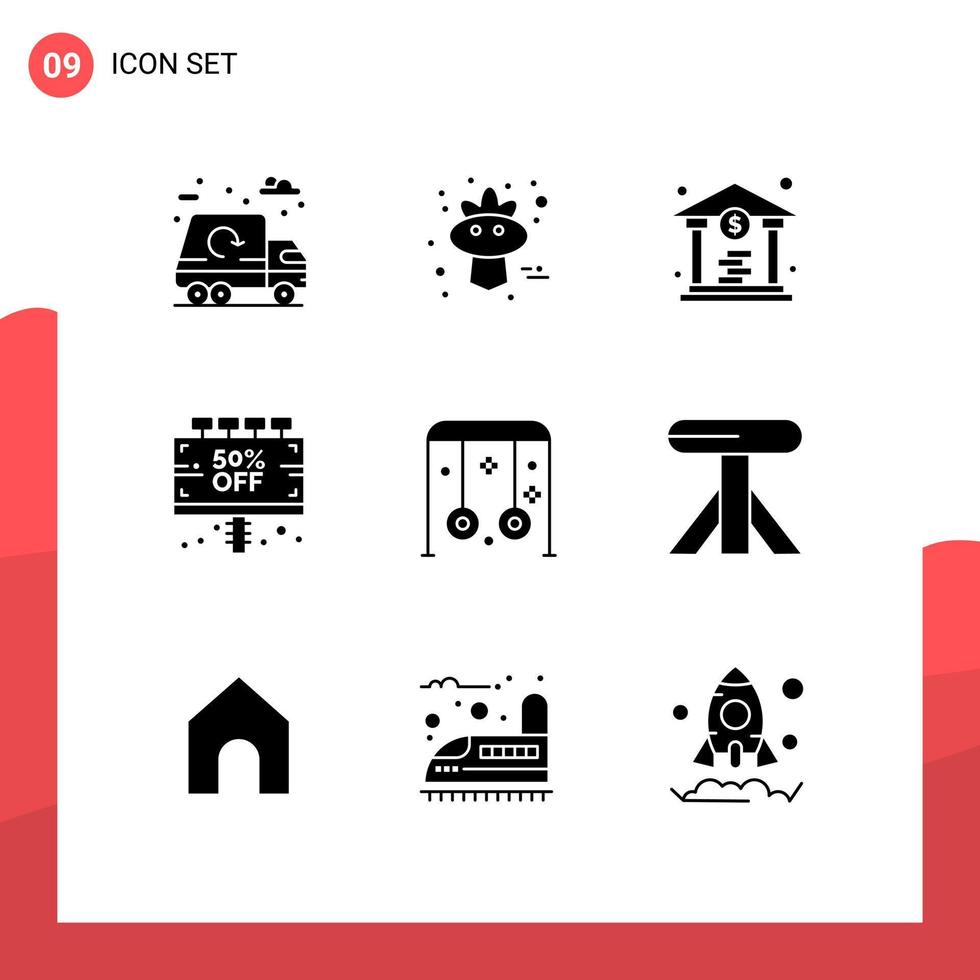 9 Solid Glyph concept for Websites Mobile and Apps park offer bank discount board Editable Vector Design Elements