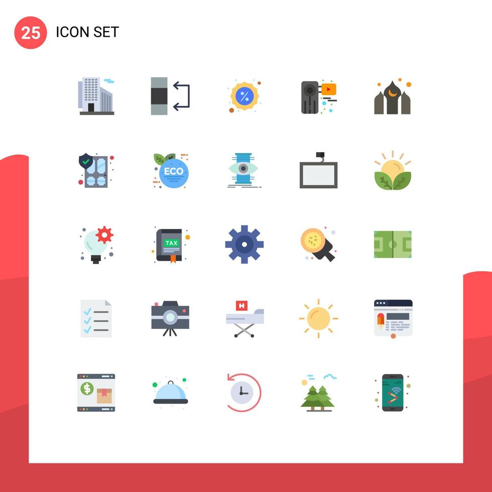 Modern Set of 25 Flat Colors and symbols such as asia film sale recorder movie Editable Vector Design Elements