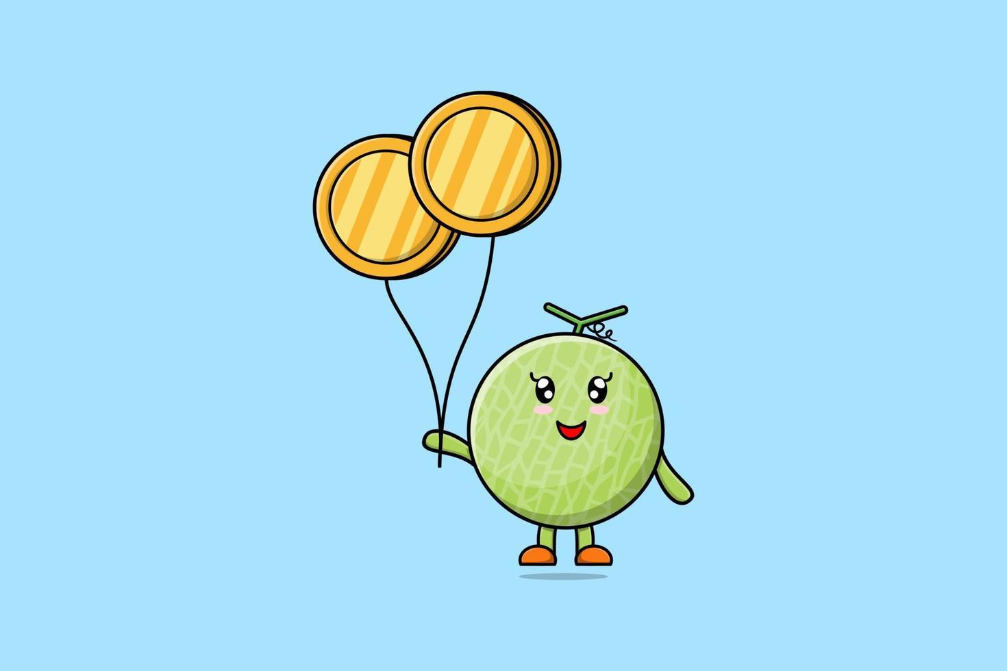 Cute cartoon Melon floating with gold coin balloon vector