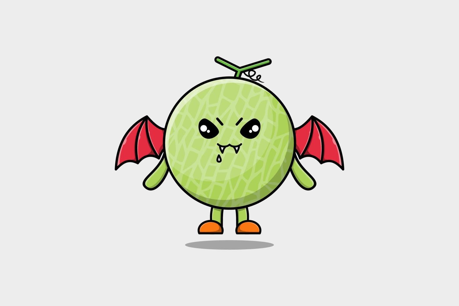 lindo melón de dibujos animados de mascota como drácula con alas vector