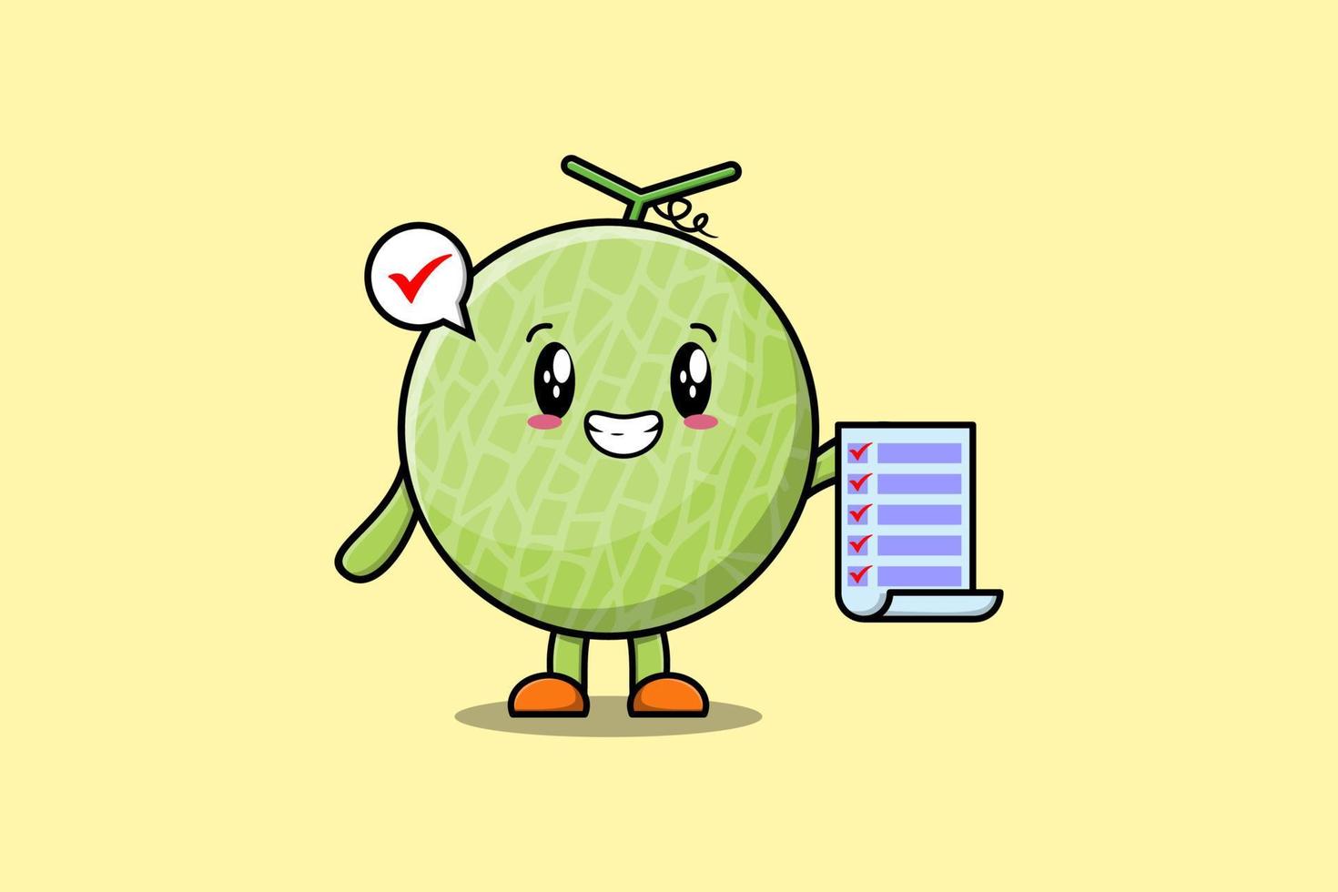 nota de lista de verificación de retención de personaje de melón de dibujos animados lindo vector