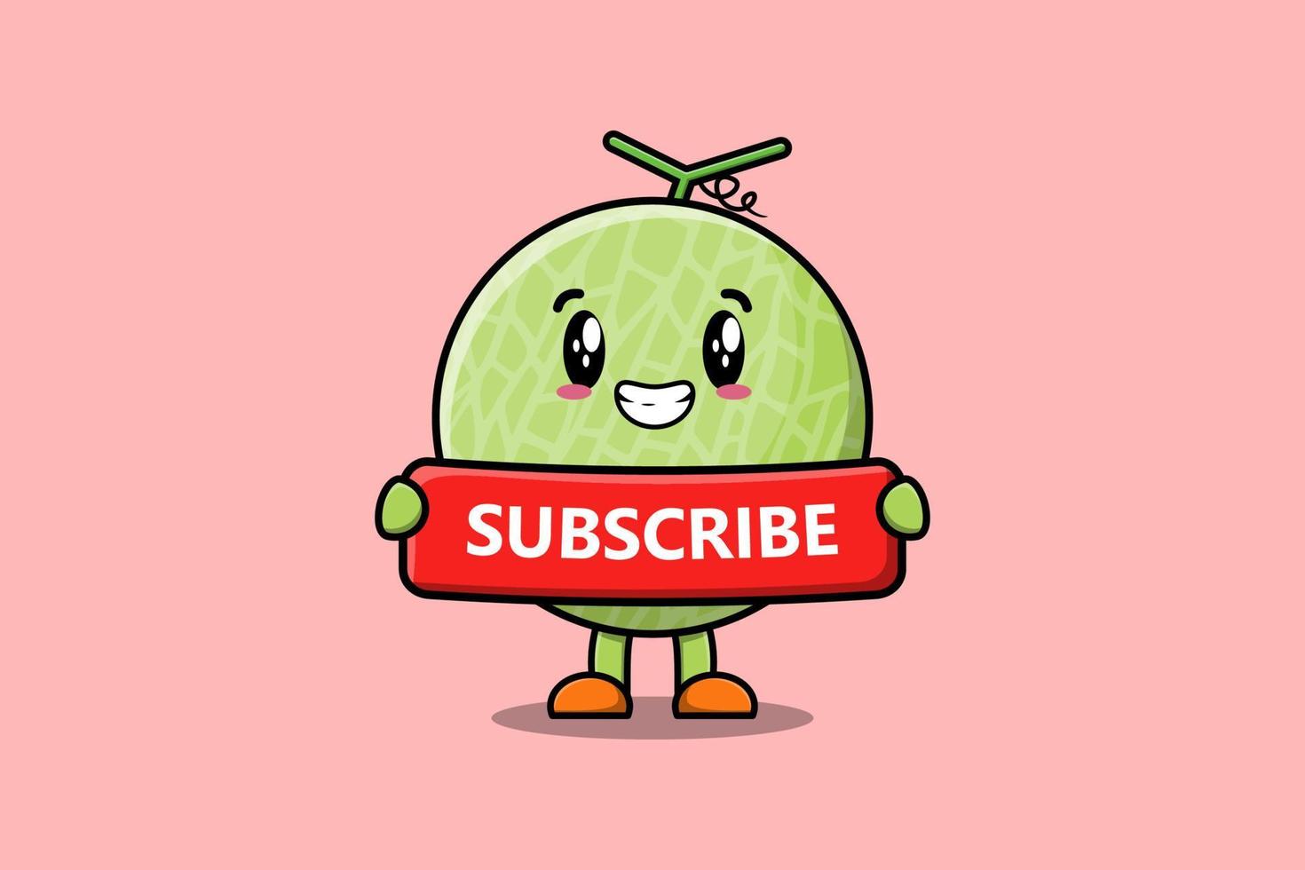 melón de dibujos animados lindo con tablero de suscripción rojo vector