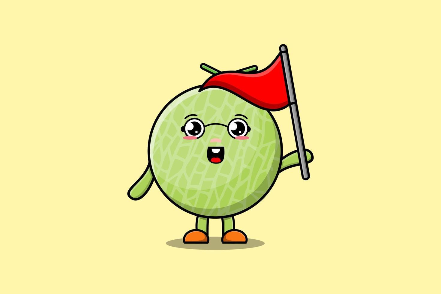 lindo personaje de dibujos animados de melón con bandera triangular vector