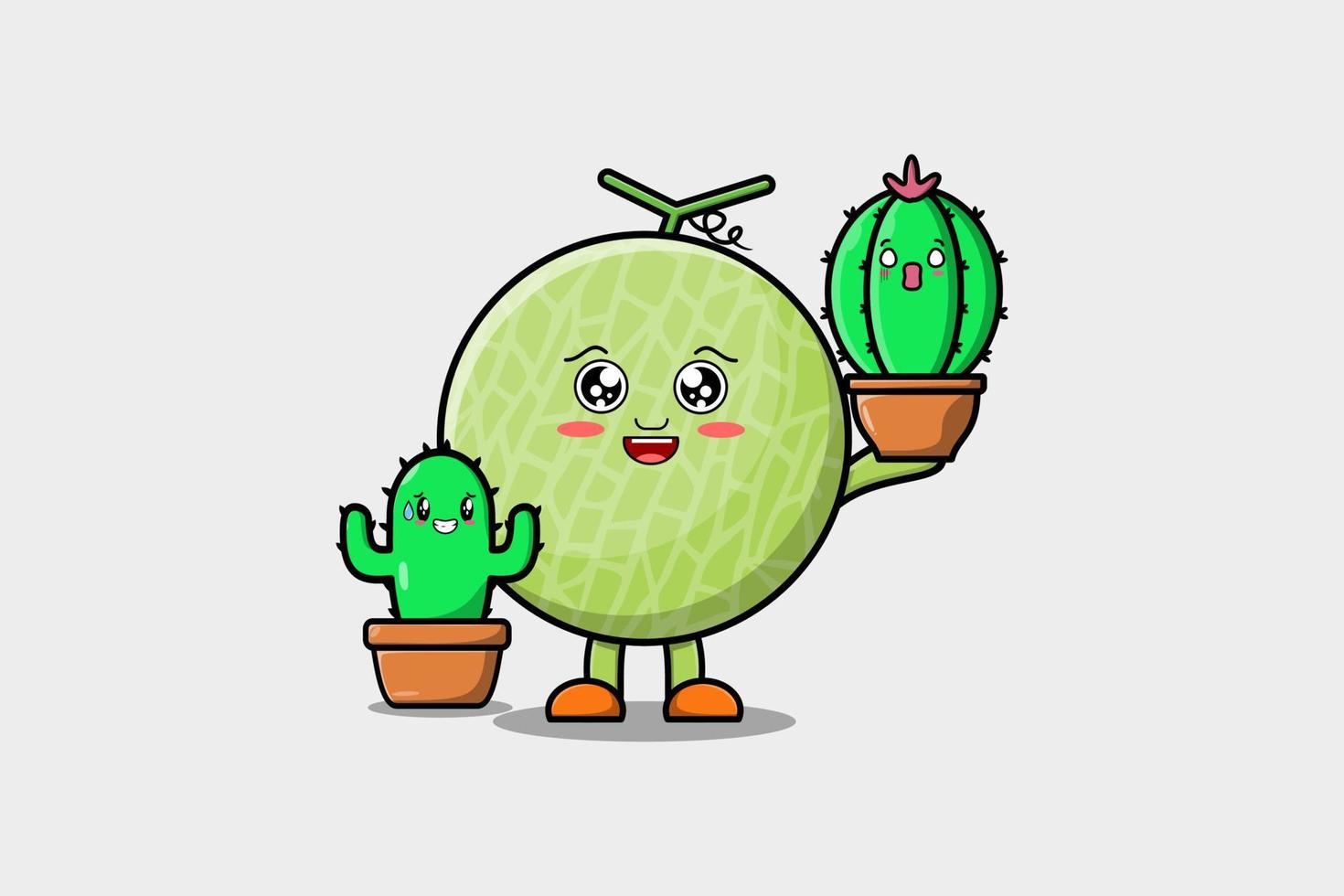 Cute cartoon Melon holding Melon plant in pot vector