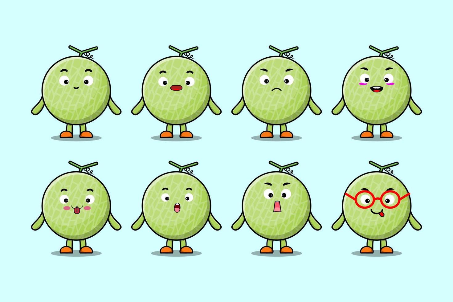 Set kawaii Melon cartoon character expressions vector