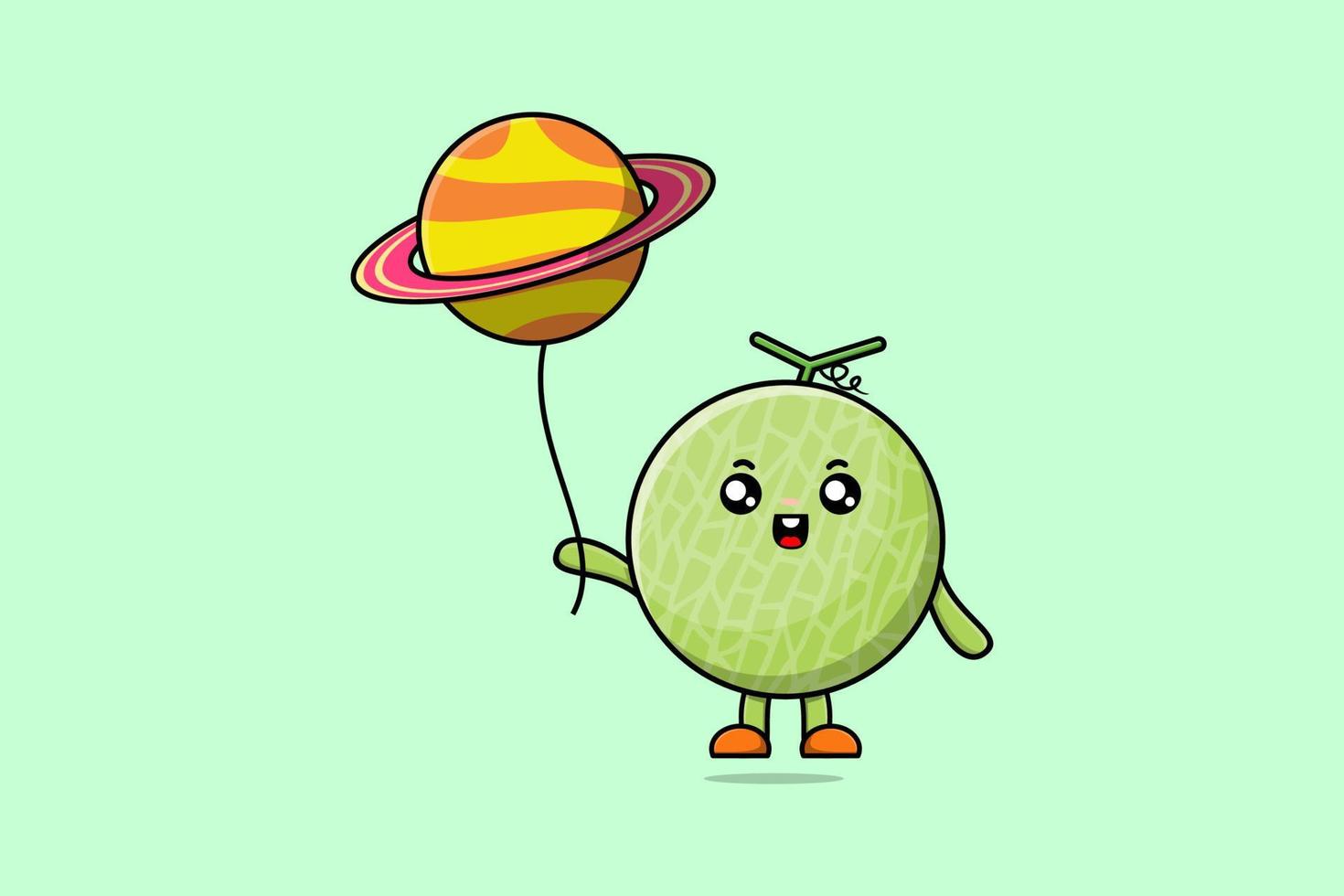 Cute cartoon Melon floating with planet balloon vector