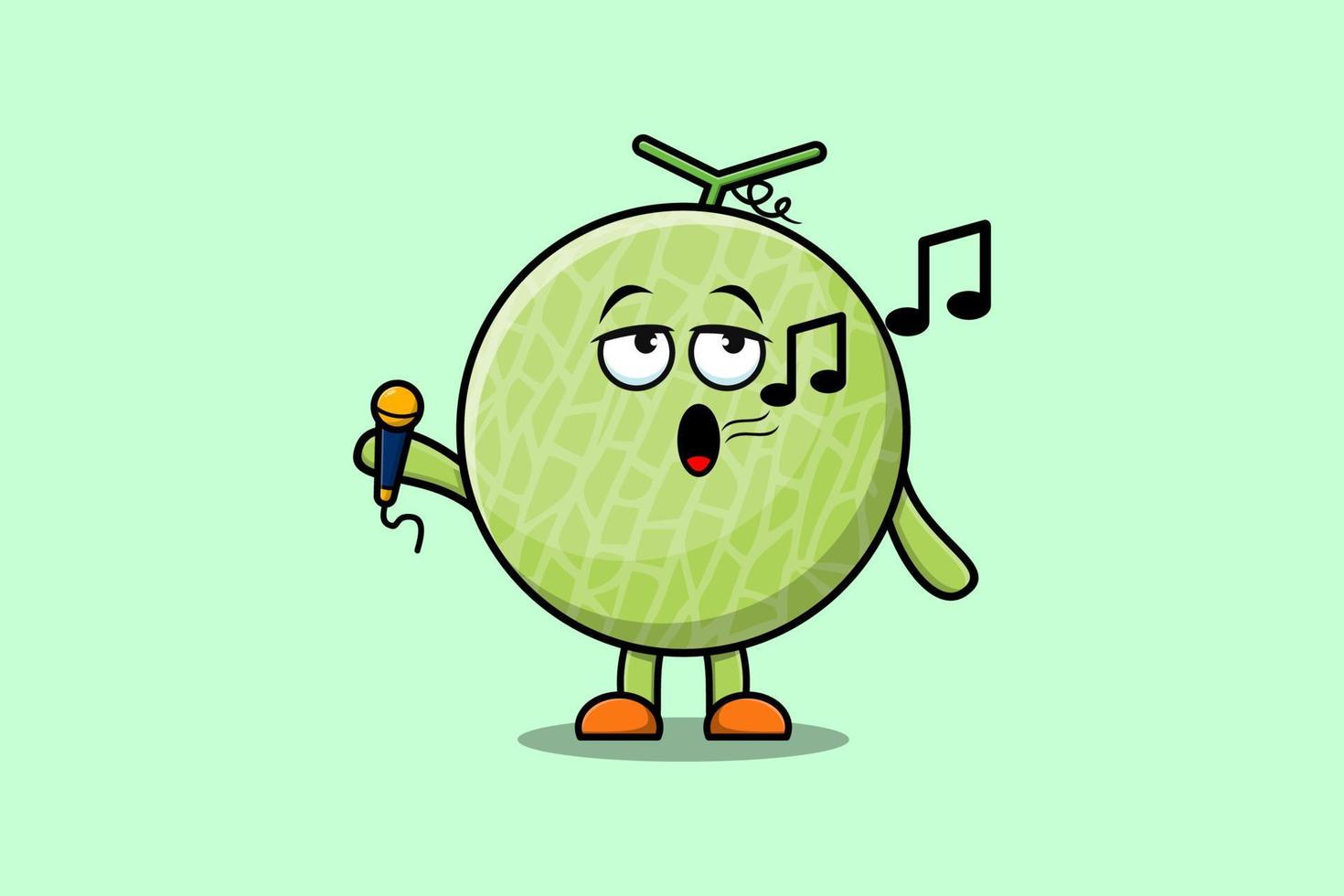personaje de cantante de melón de dibujos animados lindo con micrófono vector
