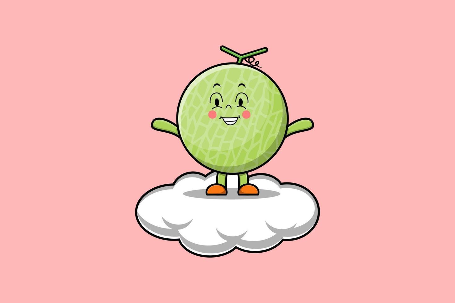 lindo personaje de dibujos animados de melón de pie en la nube vector