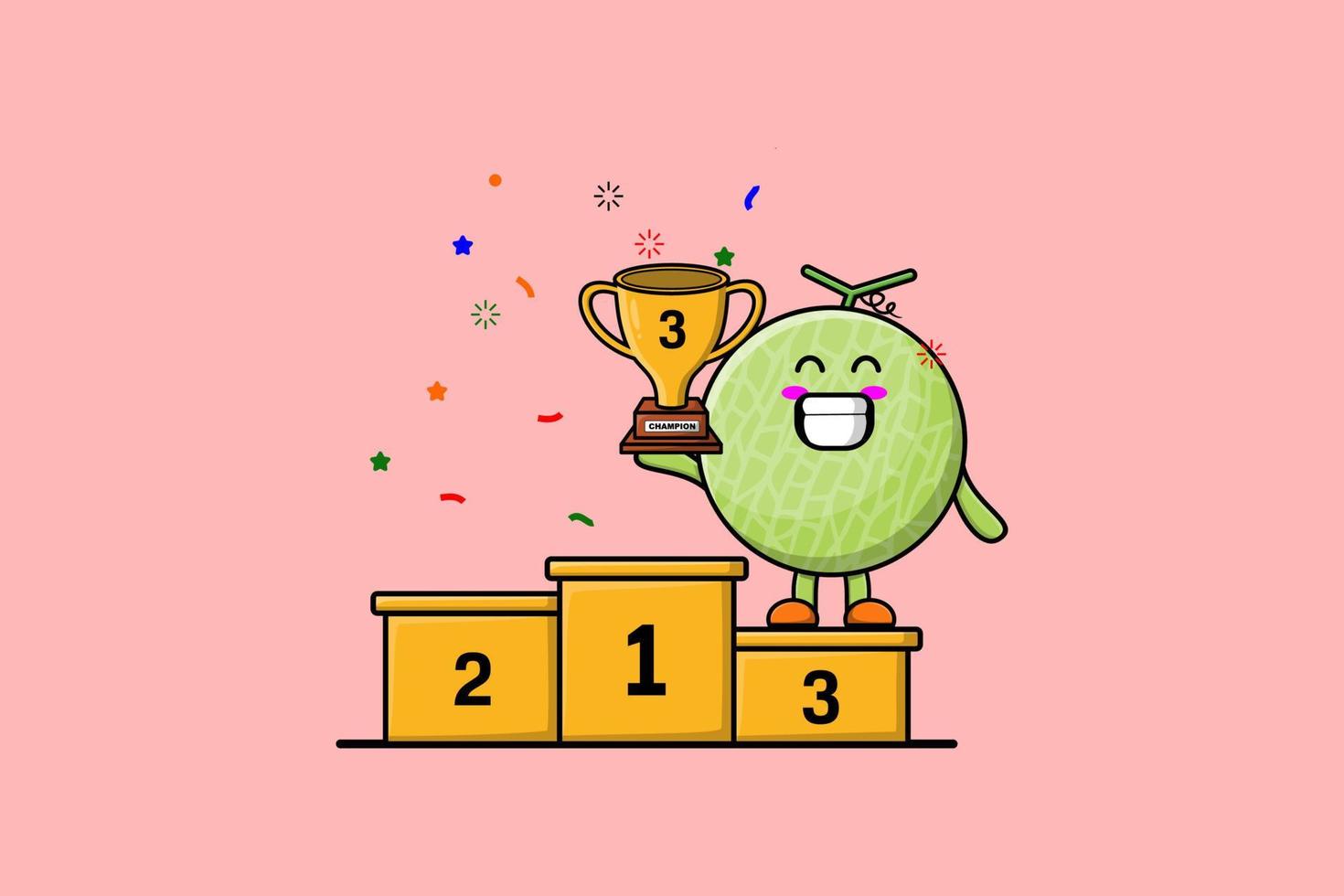 Cute cartoon Melon character as the third winner vector