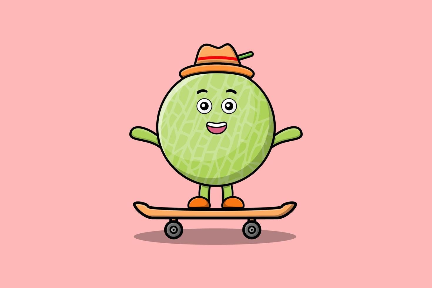 cute cartoon Melon standing on skateboard vector
