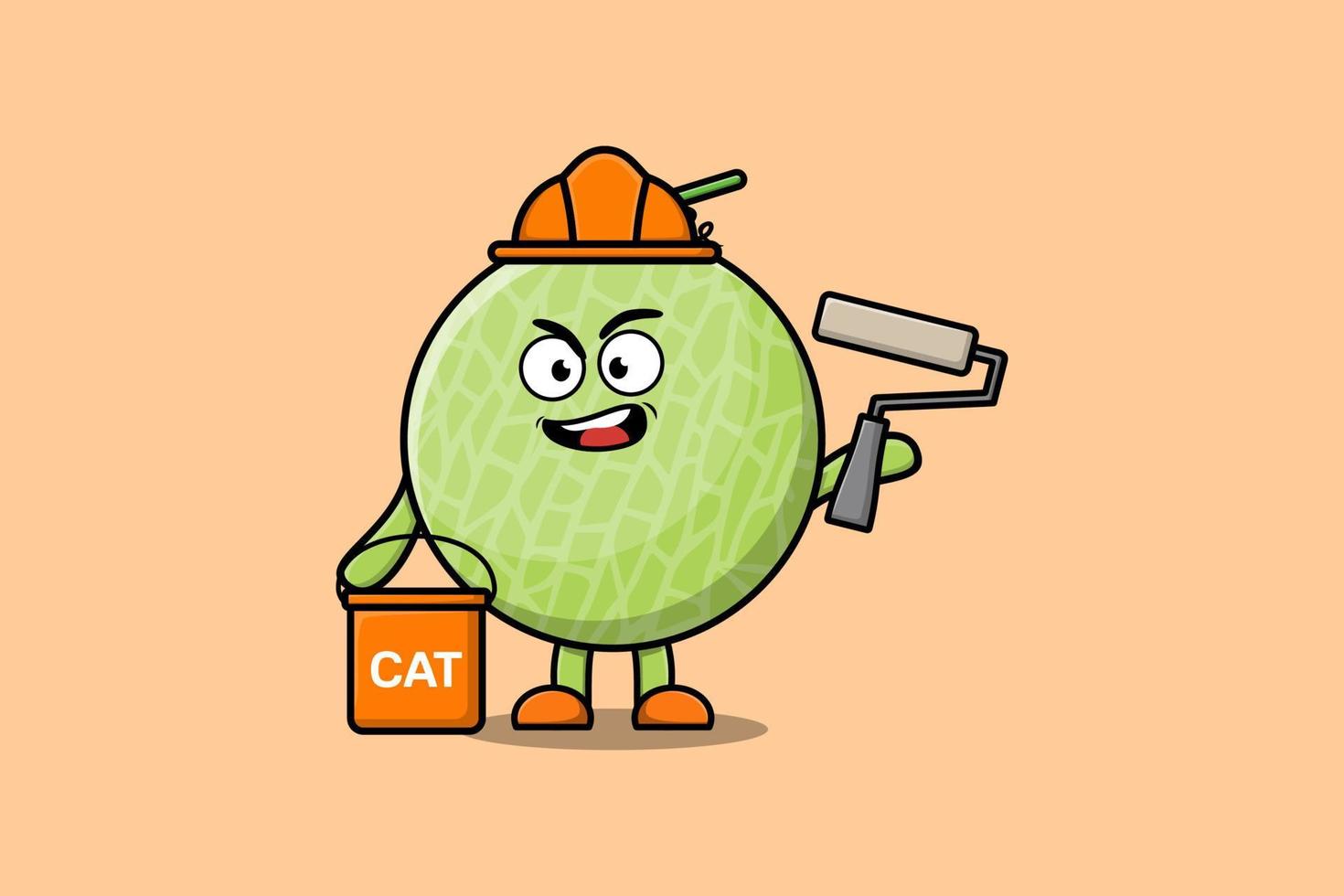 Cute cartoon Melon as a builder character painting vector