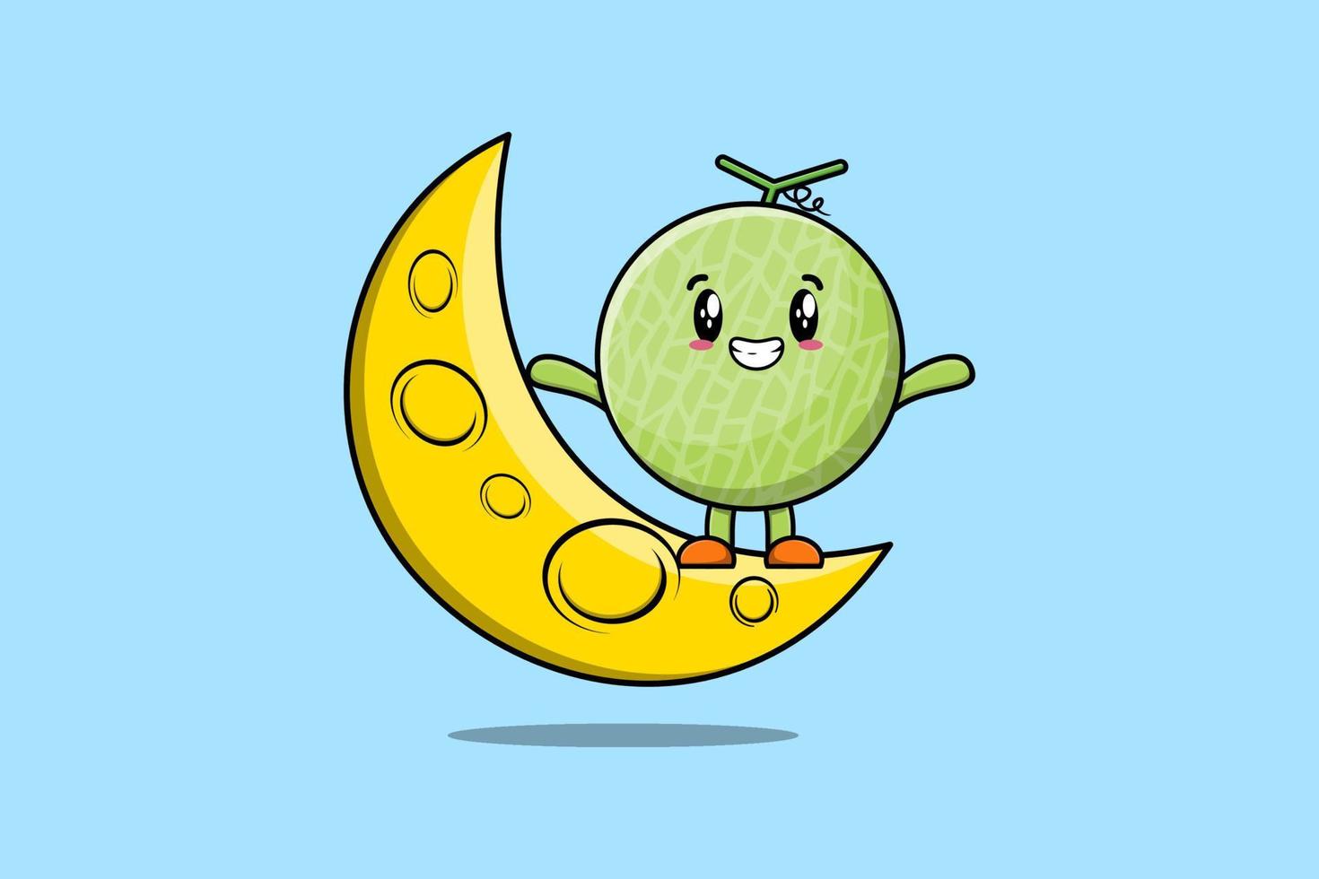 lindo melón de dibujos animados de pie en la luna creciente vector