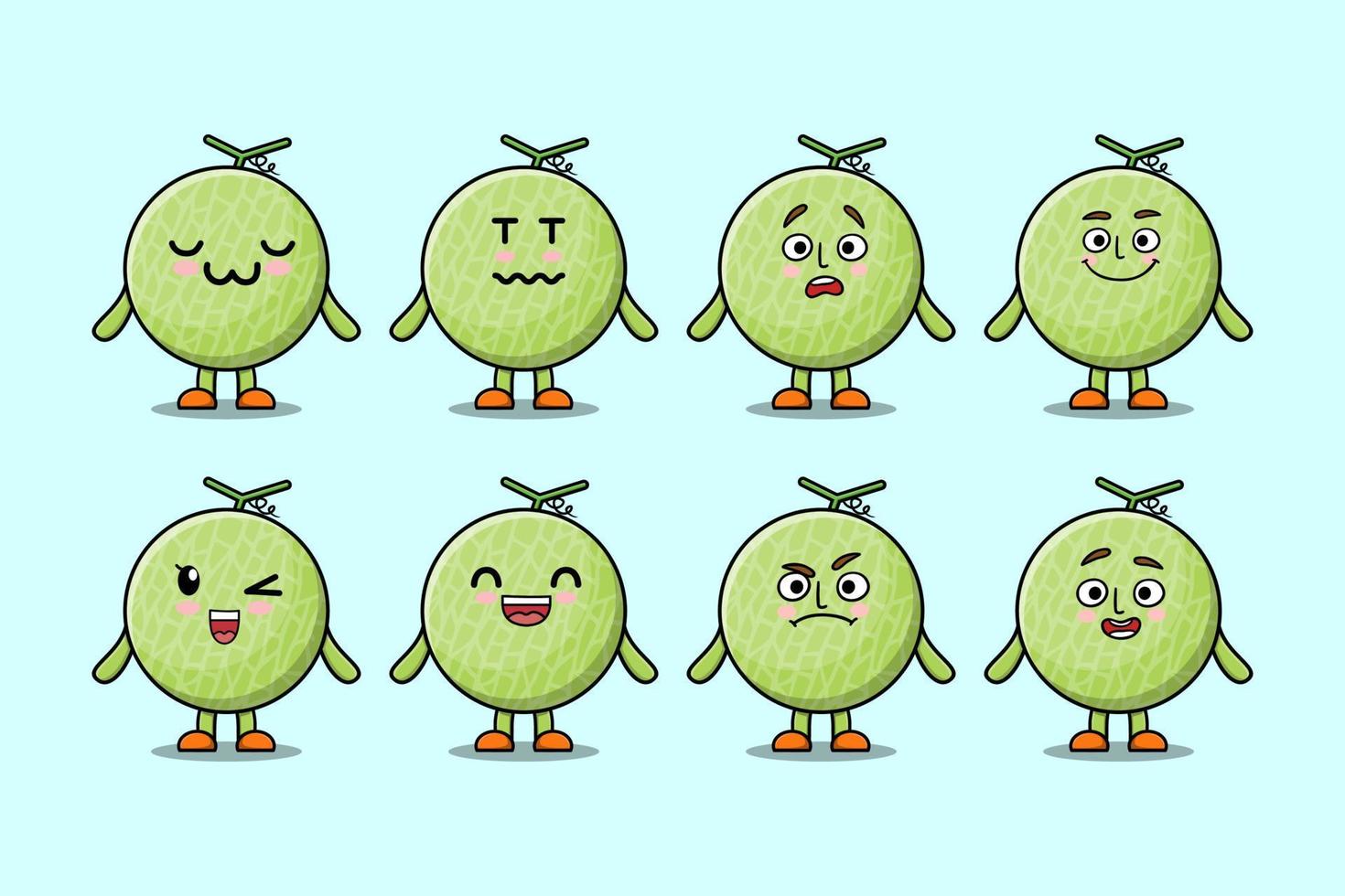 Set kawaii Melon cartoon character expressions vector