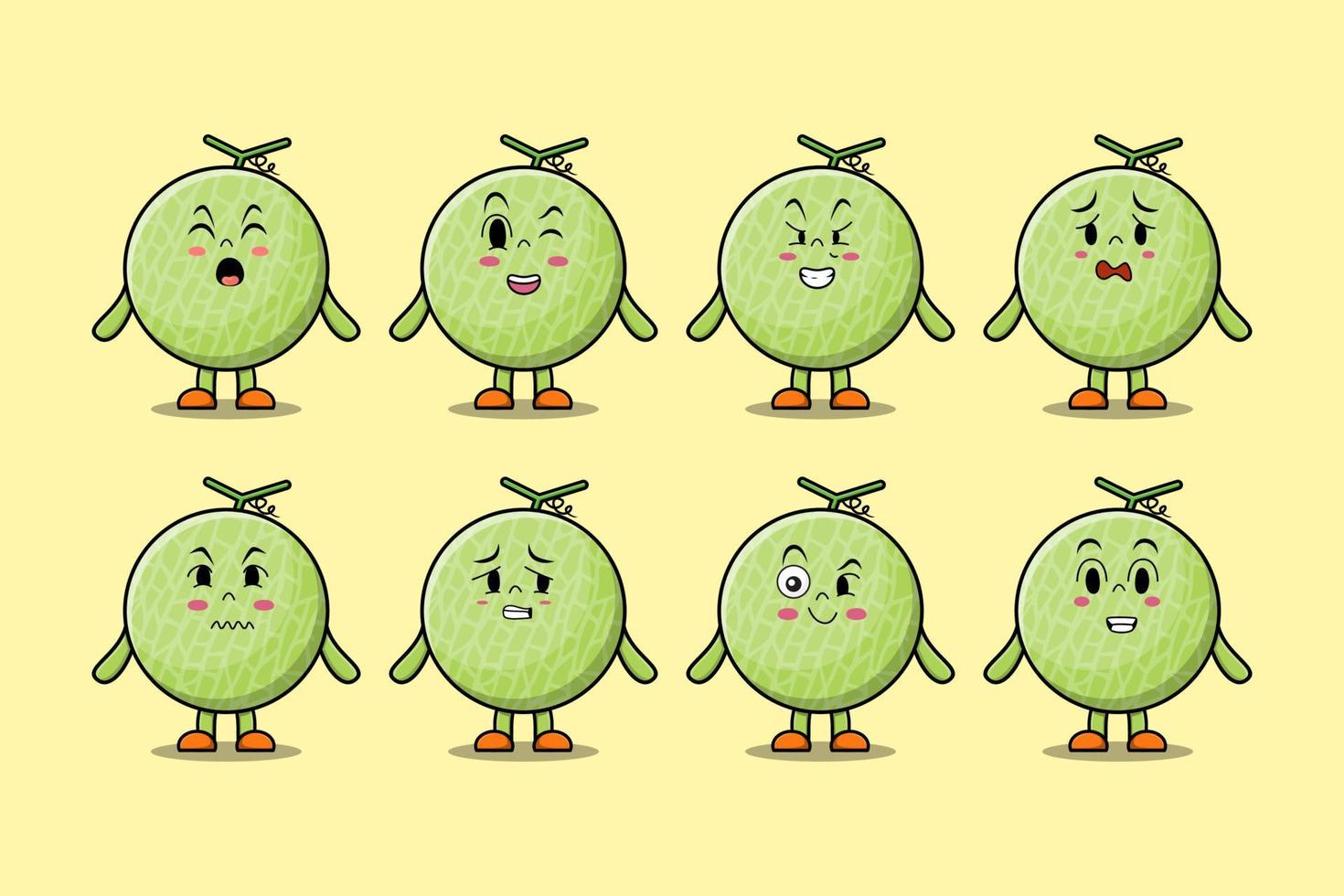 Set kawaii Melon cartoon character expressions vector