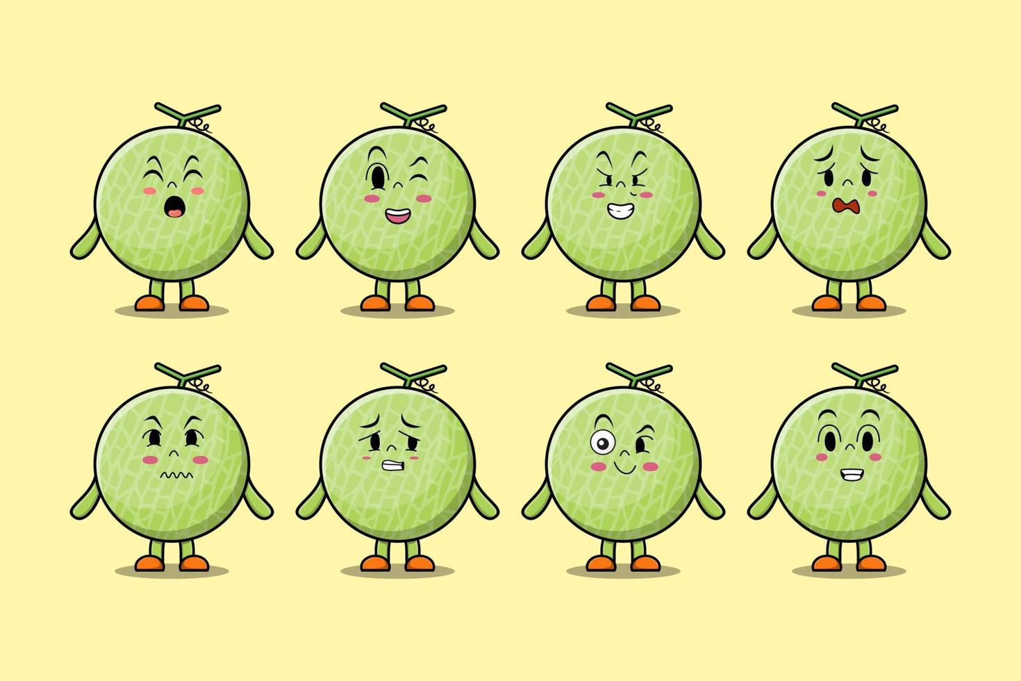 Set kawaii Melon cartoon character expressions vector